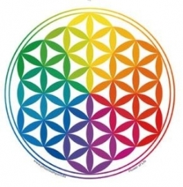 Raamsticker Flower of Life, regenboog sticker 10,5 cm doorsnee