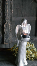 Engel kaarsenhouder staand | zilver
