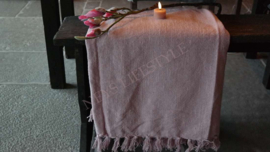 Katoenen plaid kwast roze | 130 x 160 cm