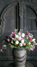 Boeket kant en klaar tulpen/Dahlia 31 cm | mix colours