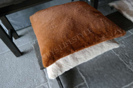 Fake fur bont kussen leather brown | 45x45 cm