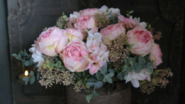 Droogboeket peony kunst| zachtroze