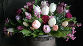 Boeket kant en klaar tulpen/Dahlia 31 cm | mix colours