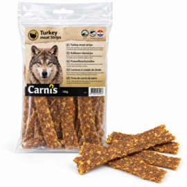 Carnis hondensnacks kalkoenvlees strips 150 gram.