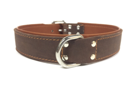 Geoliede Lederen Halsband Bruin/Cognac