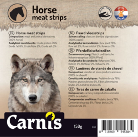 Carnis hondensnacks paardenvlees strips 150 gram.