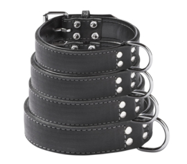 Geoliede Lederen Halsband Zwart