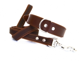 Geoliede Lederen Halsband Bruin/Cognac