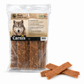 Carnis hondensnacks eendenvlees strips 150 gram.