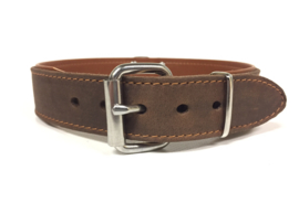 Geoliede Lederen Halsband Bruin/Cognac