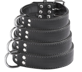 Geoliede Lederen Halsband Zwart