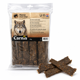 Carnis hondensnacks paardenvlees strips 150 gram.