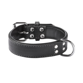 Geoliede Lederen Halsband Zwart