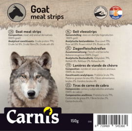 Carnis hondensnacks geitenvlees strips 150 gram.