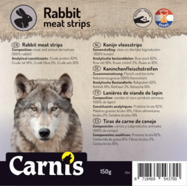 Carnis hondensnacks konijnenvlees strips 150 gram.