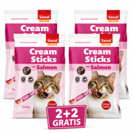 Sanal Cream Sticks Zalm 2+2 GRATIS | Kattensnacks