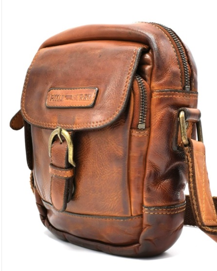 Hillburry leren schoudertas  cognac