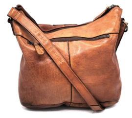 Hill-burry schoudertas gewassen leer cognac