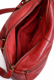 Hill-burry  leren schoudertas    gewassen leer rood