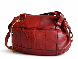 Hill-burry  leren schoudertas    gewassen leer rood