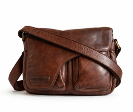 Hill-burry schoudertas brown gewassen leer