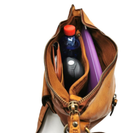 Hill-burry schoudertas gewassen leer cognac