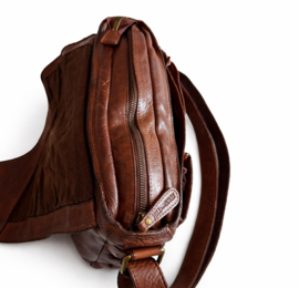 Hill-burry schoudertas brown gewassen leer