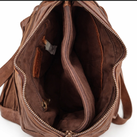 Hill-burry schoudertas brown gewassen leer