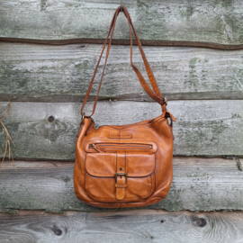 Hill-burry schoudertas gewassen leer cognac