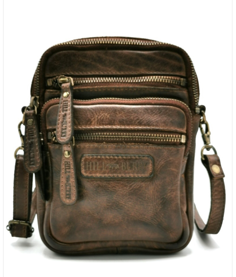 Hillburry schouder/riemtasje gewassen leer brown
