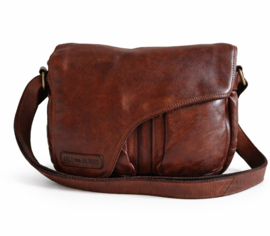 Hill-burry schoudertas brown gewassen leer