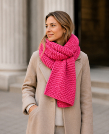 Grofgebreide sjaal ijsblauw, zwart, creme, rose