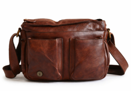 Hill-burry schoudertas brown gewassen leer