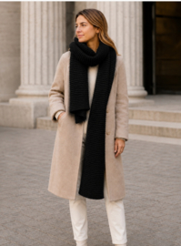 Grofgebreide sjaal ijsblauw, zwart, creme, rose