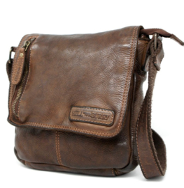 Hill-burry schoudertas gewassen leer vintage look  bruin