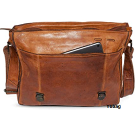 Hillburry leren  schooltas/schoudertas van gewassen leer