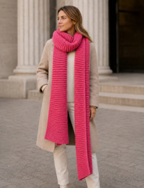 Grofgebreide sjaal ijsblauw, zwart, creme, rose