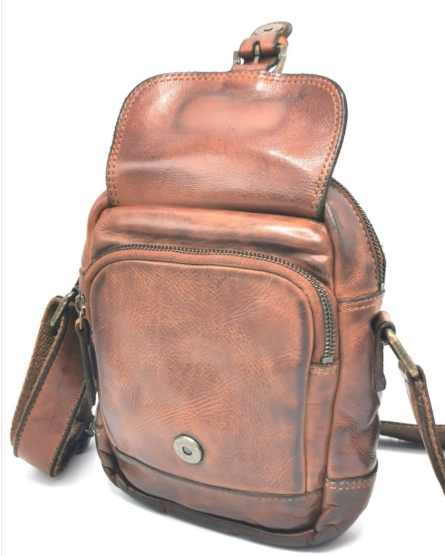 Hillburry leren schoudertas  cognac