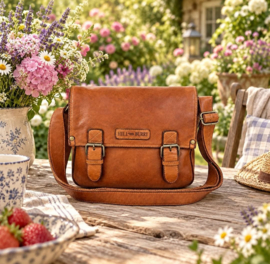 Hillburry leren  schooltas/schoudertas van gewassen leer