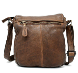 Hill-burry schoudertas gewassen leer vintage look  bruin