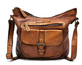 Hill-burry schoudertas gewassen leer cognac