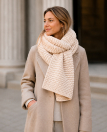 Grofgebreide sjaal ijsblauw, zwart, creme, rose