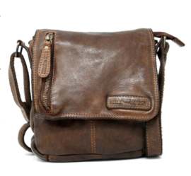 Hill-burry schoudertas gewassen leer vintage look  bruin
