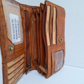 Hillburry portemonnee cognac gewassen leer.