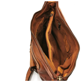 Hill-burry schoudertas gewassen leer cognac