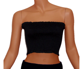 Crop top ZWART | strapless smock zomertopje | maat S-36 en M-38