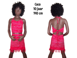 BATIK strand setje Rose Red | wikkelrokje + topje | voor meisjes van 10-12 jaar