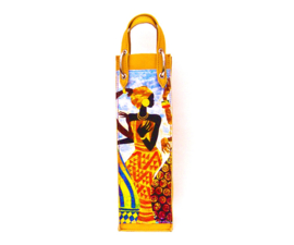 CELEBRATION wijntas van leder en afrikaanse wax print | wine bag