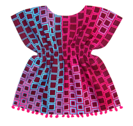 Dashiki jurkje PINK PANTHER met pompoms | Afrikaanse print stof | baby maat 62/68 = 3-6 mnd