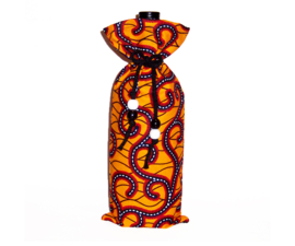 ZEZI wijntas van afrikaanse wax print | wine bag met koord en houten kralen